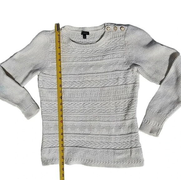 Talbots Button Shoulder Cable Knit Sweater Medium Cream Color - Picture 4 of 8